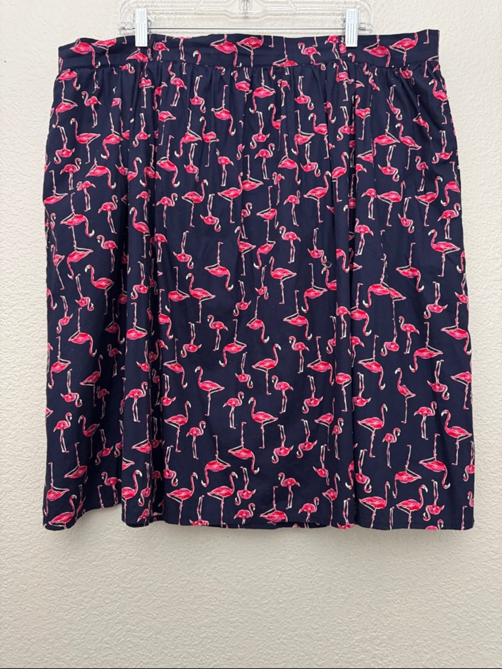 Modcloth Flamingo Print Skirt Navy Blue Size 2X Cotton Lined